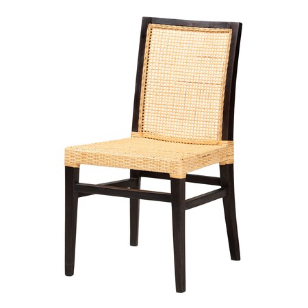 Baxton Studio Lingga Modern Bohemian Dark Brown Mahogany Wood and Natural Rattan Dining Chair 228-13101-ZORO